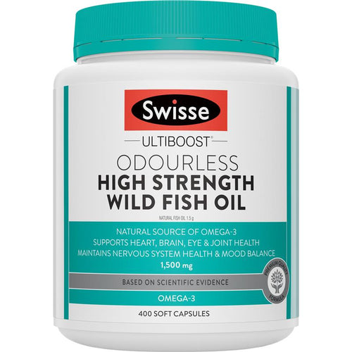 Swisse Ultiboost Odourless High Strength Wild Fish Oil 1500mg 400 Capsules - Vitamins 4 You