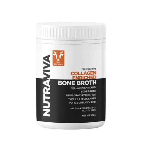 Nutraviva Bone Broth Collagen Enriched (Beef) Pure & Unflavoured 300g - Vitamins 4 You